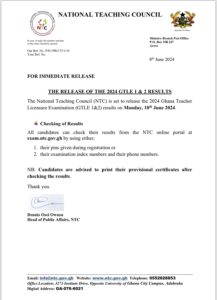 2024 Ghana Teacher Licensure exams results 